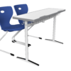Double student desk with dual chairs (HY-0434)