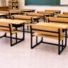 Double seat classroom desk with bench (HY-0431)