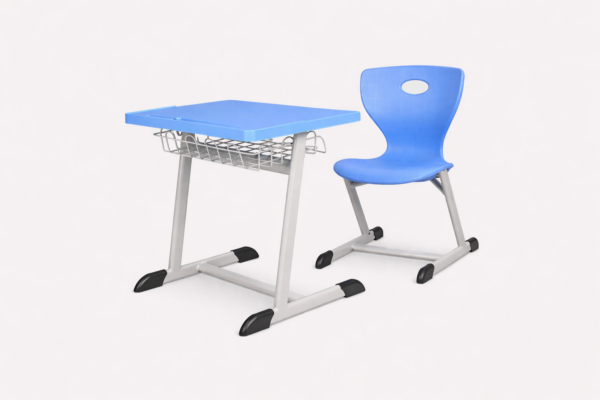 Single Student Desk and Chair with Storage Basket (HY-0259)
